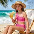 thumbnail image 3 of Lixiuxyad Kid Girls Swimsuit Solid Color Tankini Contrast Trim Ruched Swimwear 2 Piece Bathing Suit Swimsuits for Teens,Sizes 11-12 Years, 3 of 6