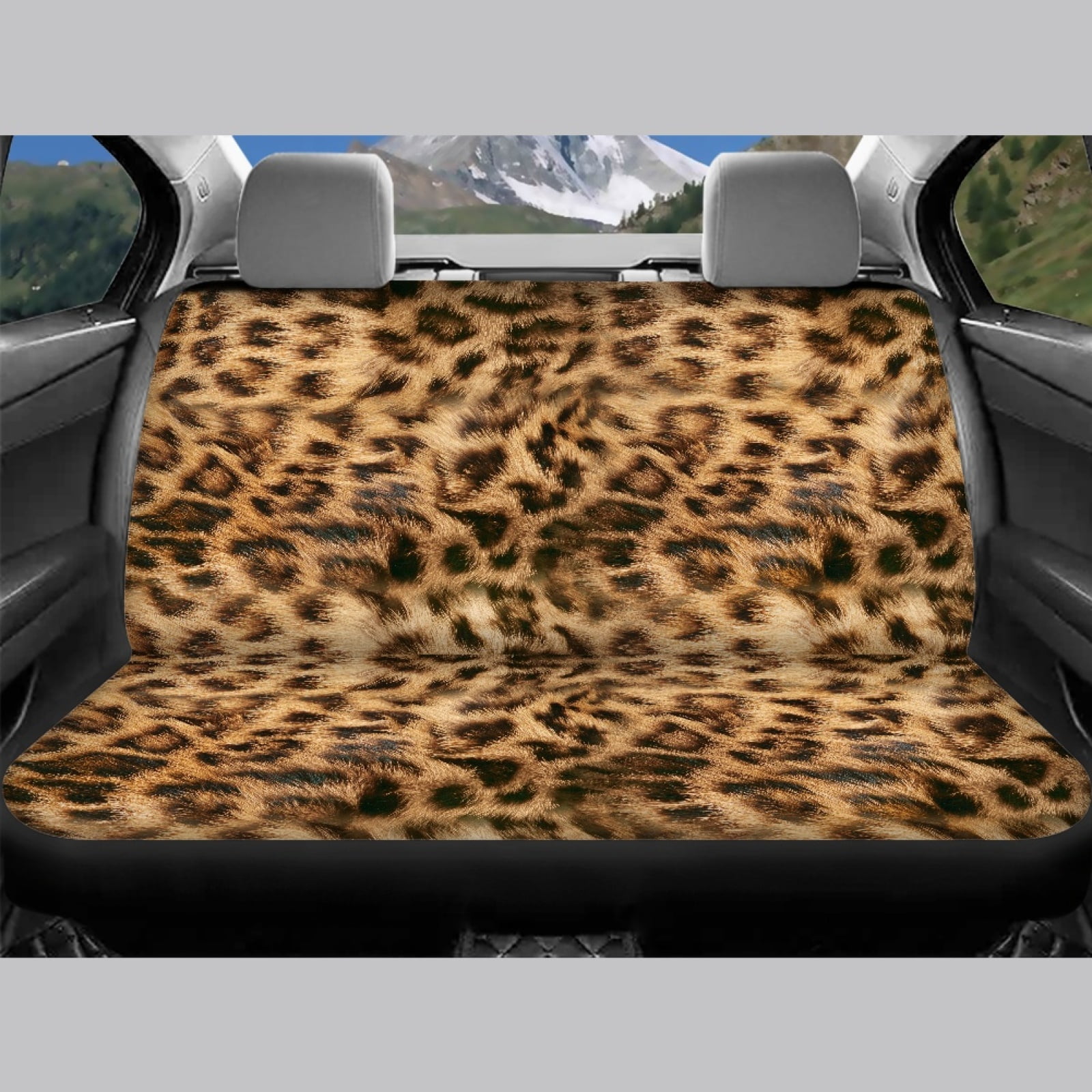 Renewold Brown Cheetah Print Car Seat Covers Universal Fit Car Front Seat Protector & Back Bench Cover Full Set Pack of 4, Easy to Install Machine Washable