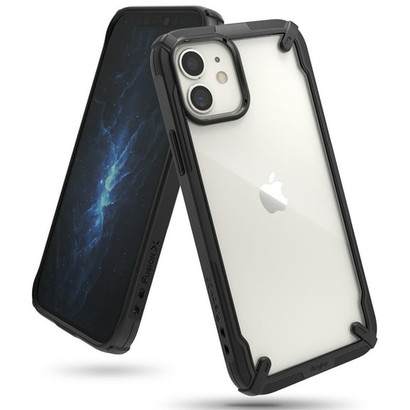 Ringke Fusion-X Case Compatible with iPhone 12 mini, Transparent Hard Back Shockproof Advanced Bumper Cover - Black