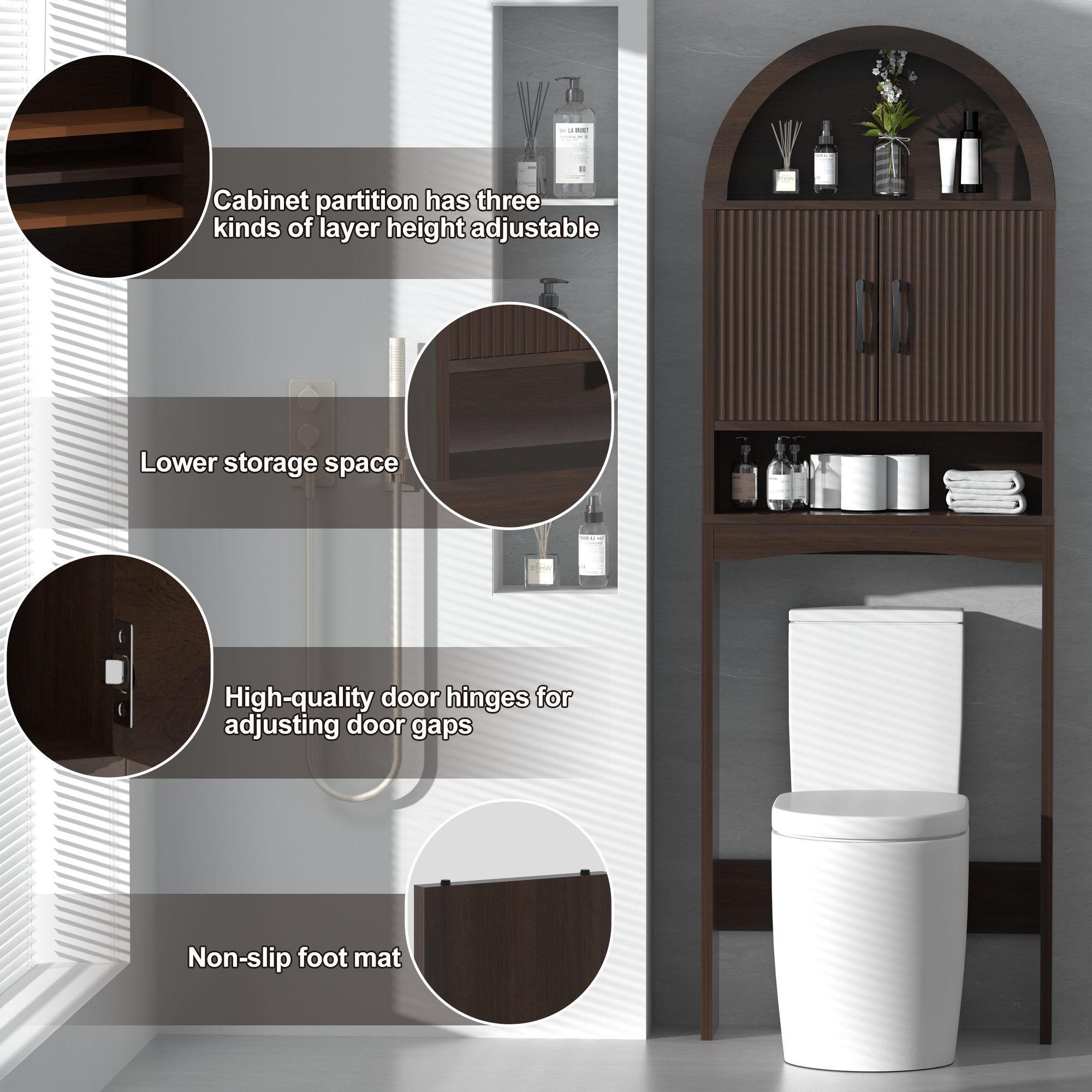 HARIPUL Over Toilet Storage Cabinet, Bathroom Space Saver Organizer with Doors and Shelves, Freestanding, Black