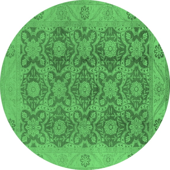 Ahgly Company Indoor Round Oriental Emerald Green Traditional Area Rugs, 3' Round