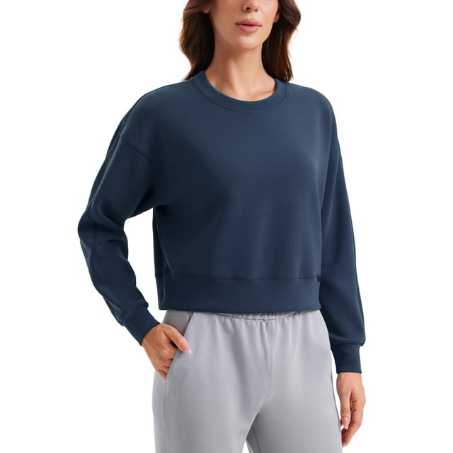 Sudadera CRZ YOGA SoftAura con cuello redondo y manga larga - Azul