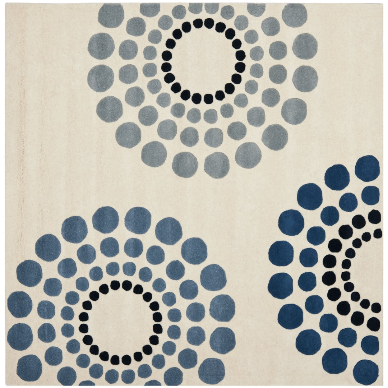 SAFAVIEH Soho Louise Polka Dots Wool Area Rug, Ivory/Multi, 8' x 8' Round