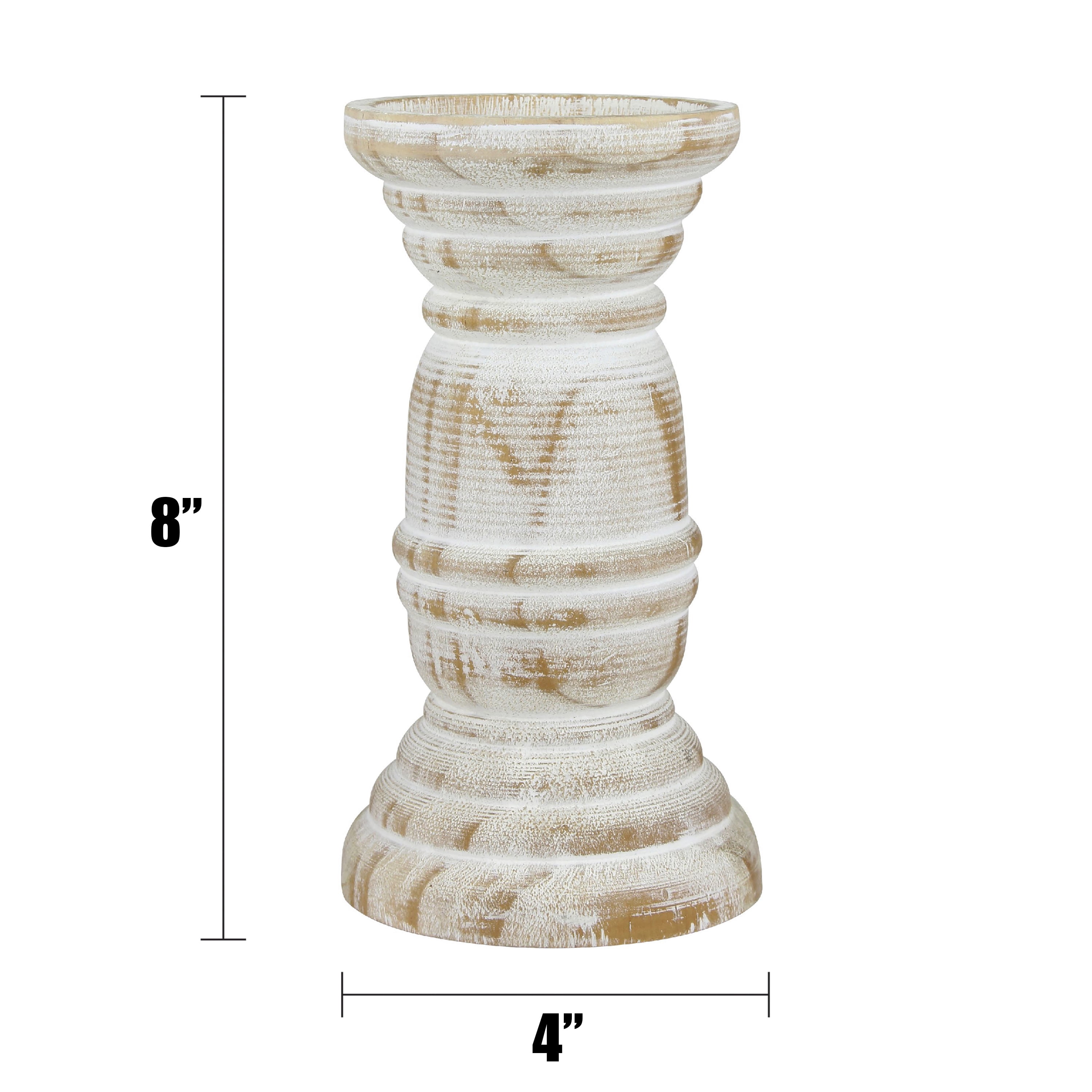 Stonebriar Tabletop 8" Coastal Wood Pillar Candle Holder, Off-White
