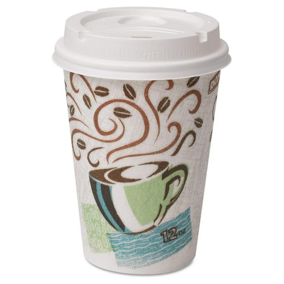 Paper Hot Cups and Lids Combo, 12 oz, Multicolor, 50 Cups/Lids/Pack, 6/Packs/Carton