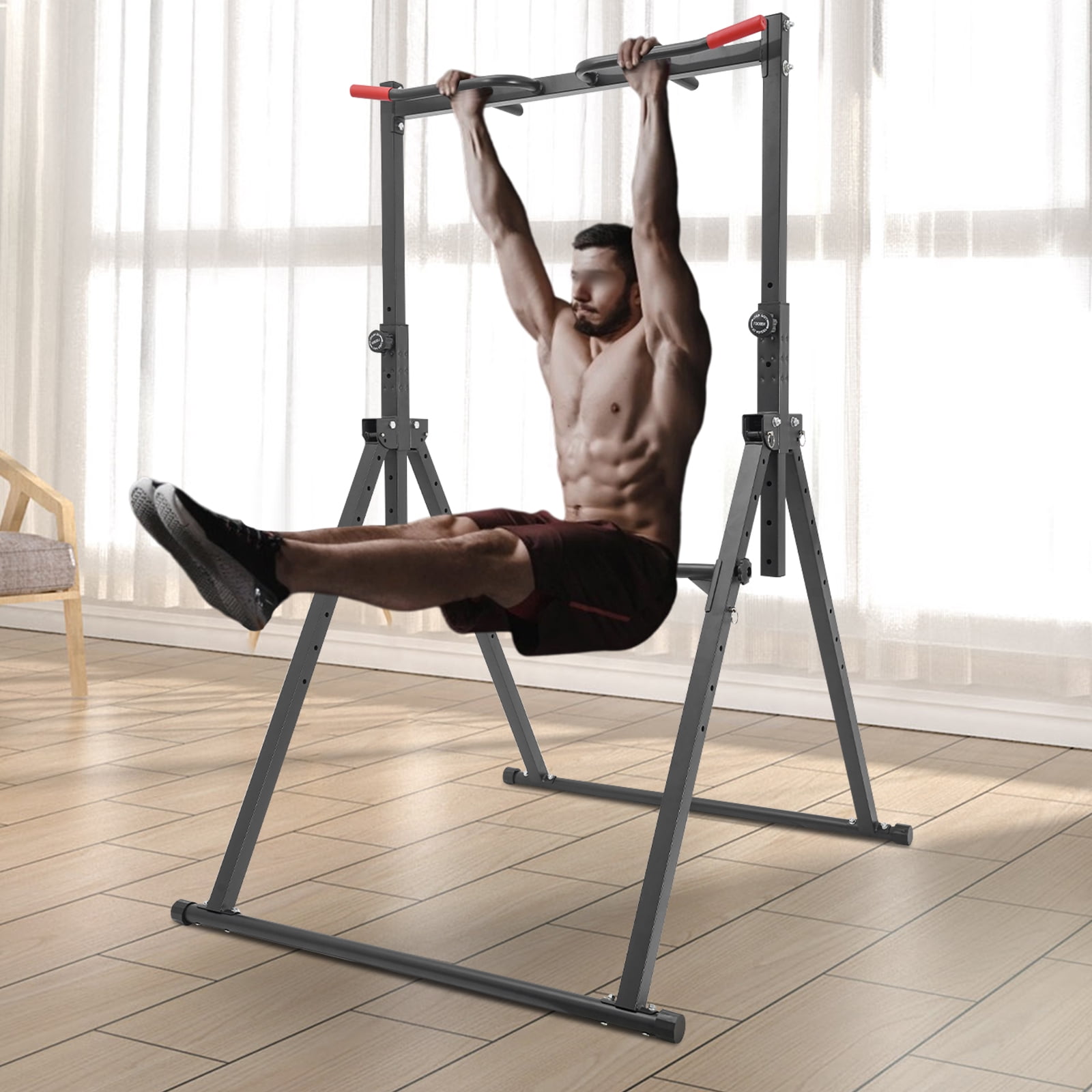 Pull Up Station Triangular Power Tower Pull Up Bar Adjustable Height Strength Training Fitness Equipment for Pull-Ups, Dips, Push-Ups & More