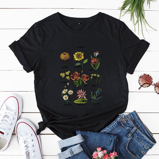 Levmjia Mode Femmes Grande Taille Hauts Réduction T-Shirt Décontracté Ample Col Rond Imprimé Manches Courtes