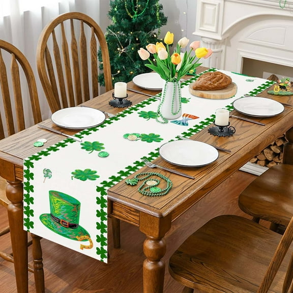 PATLOLLAV St. Patrick's Day Shamrock Table Runner for Home,Seasonal Spring Holiday Kitchen Dining Table Decoration for Indoor Outdoor Home Party Decor 13 x 72 Inch