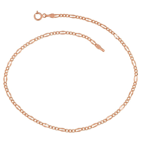 KoolJewelry 14k Rose Gold Figaro Link Chain Anklet (2.3 mm, 10 inch)