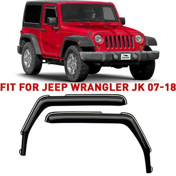 Voron Glass in-Channel Extra Durable Rain Guards for Jeep Wrangler JK 2-Door 2007-2018, Window Deflectors, Vent Window Visors, 2 Pieces - 200296