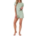 thumbnail image 2 of INSPIRE CHIC Womens Pajama Set Soft Short Sleeve Shorts Set Crewneck Ruffle Lounge Set with Pocket XS Green, 2 of 6
