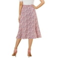 thumbnail image 3 of INSPIRE CHIC Women's Midi Skirts Peasant Elastic Waist A-Line Ditsy Floral Skirts S Pink, 3 of 7