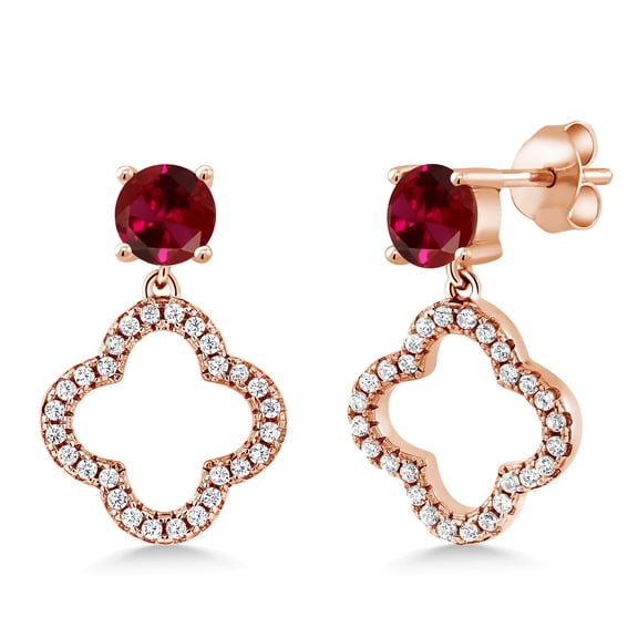 Gem Stone King 2.67 Ct Round Red Created Ruby 18K Rose Gold Plated Silver Earrings