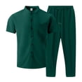 thumbnail image 4 of Gytharion Men's 3 Piece Outfits Stand Collar Button Down Short Sleeve Shirts with Drawstring Elastic Waist Long Pants and Shorts Sets Soild Color Fashion Casual Outfits, 4 of 5