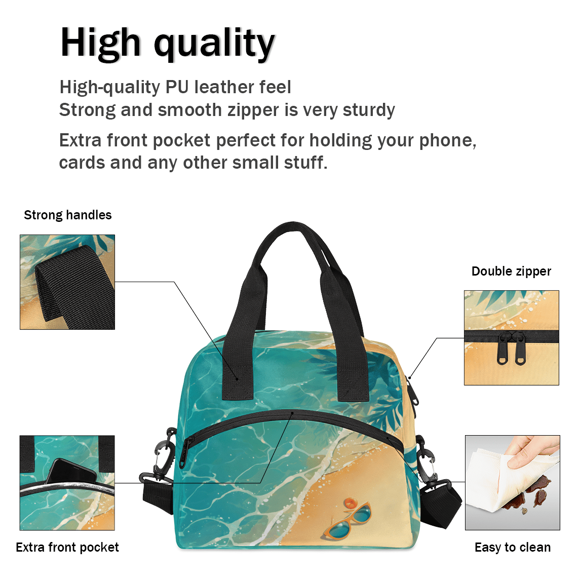 Herdesigns Ocean Insulated Lunch Bag for Women Men Adults Large Reusable Lunch Box Tropical Island Coastal Leakproof Cooler Tote Bags with Adjustable Shoulder Strap