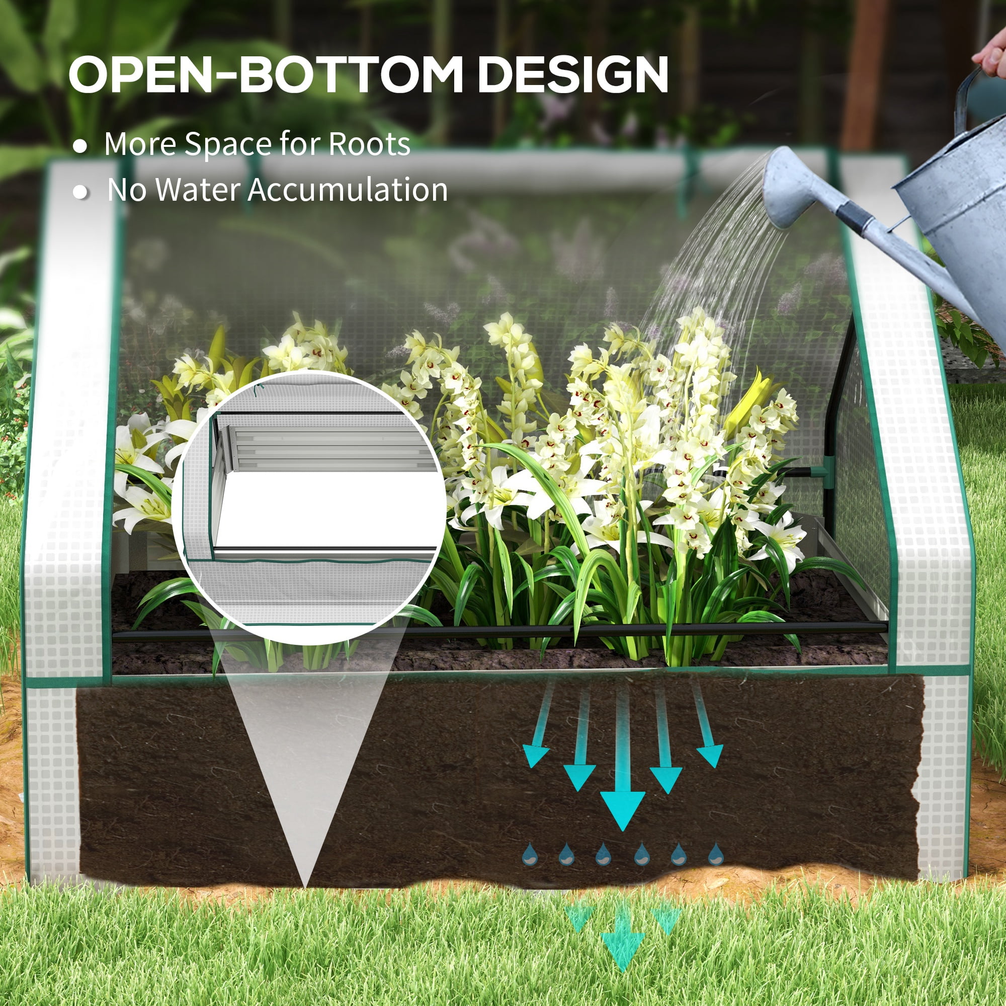 Outsunny Raised Garden Bed with Small Greenhouse, White and Brown