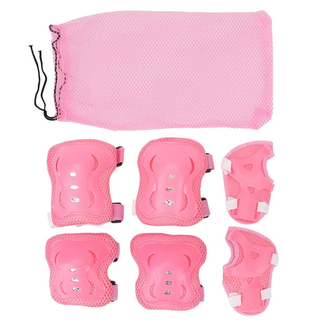 Conjunto de equipo de protección para niños, elegantes rodilleras transpirables, coderas y protectores de manos para ciclismo y patinaje sobre ruedas, color rosa