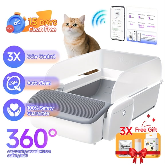 BIBEAR Self-Cleaning Automatic Cat Litter Box - Smart App Control, Anti-Pinch Odorless, No Scooping for Multi-Cat Households
