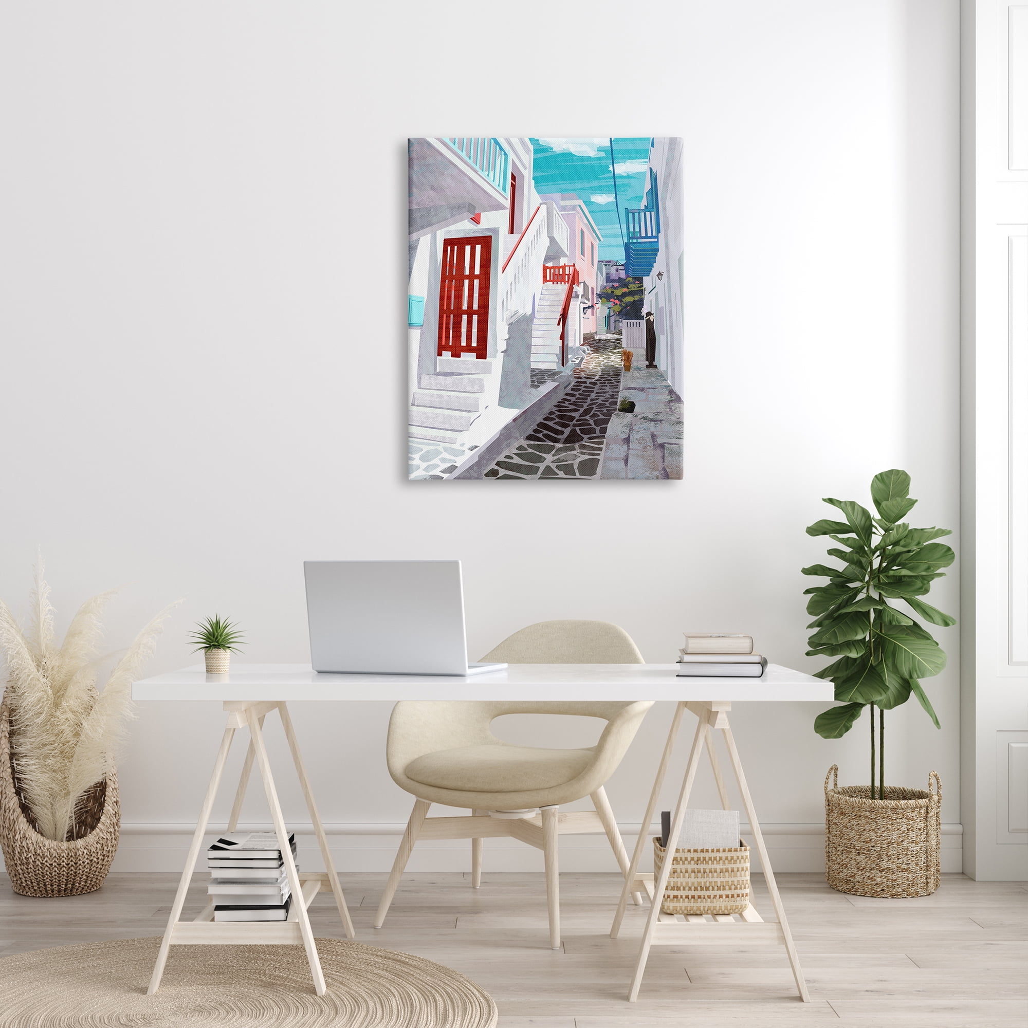 Stupell Industries Stone Path Alleyway Nautical City Architecture Quiet Street Tropical Painting Gallery-Wrapped Canvas Print Wall Art, 30 x 40, Design by Ziwei Li