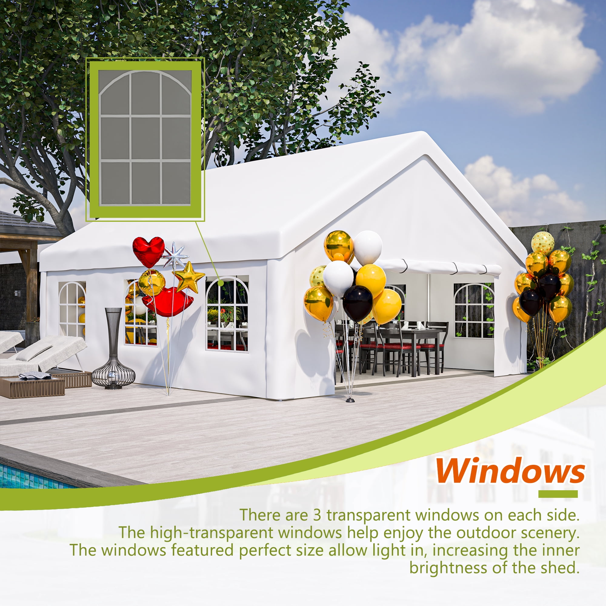 MAYEERTY 20x20FT Party Tent, 2 Storage Bags Removable Sidewalls for Wedding BBQ Camping Carport
