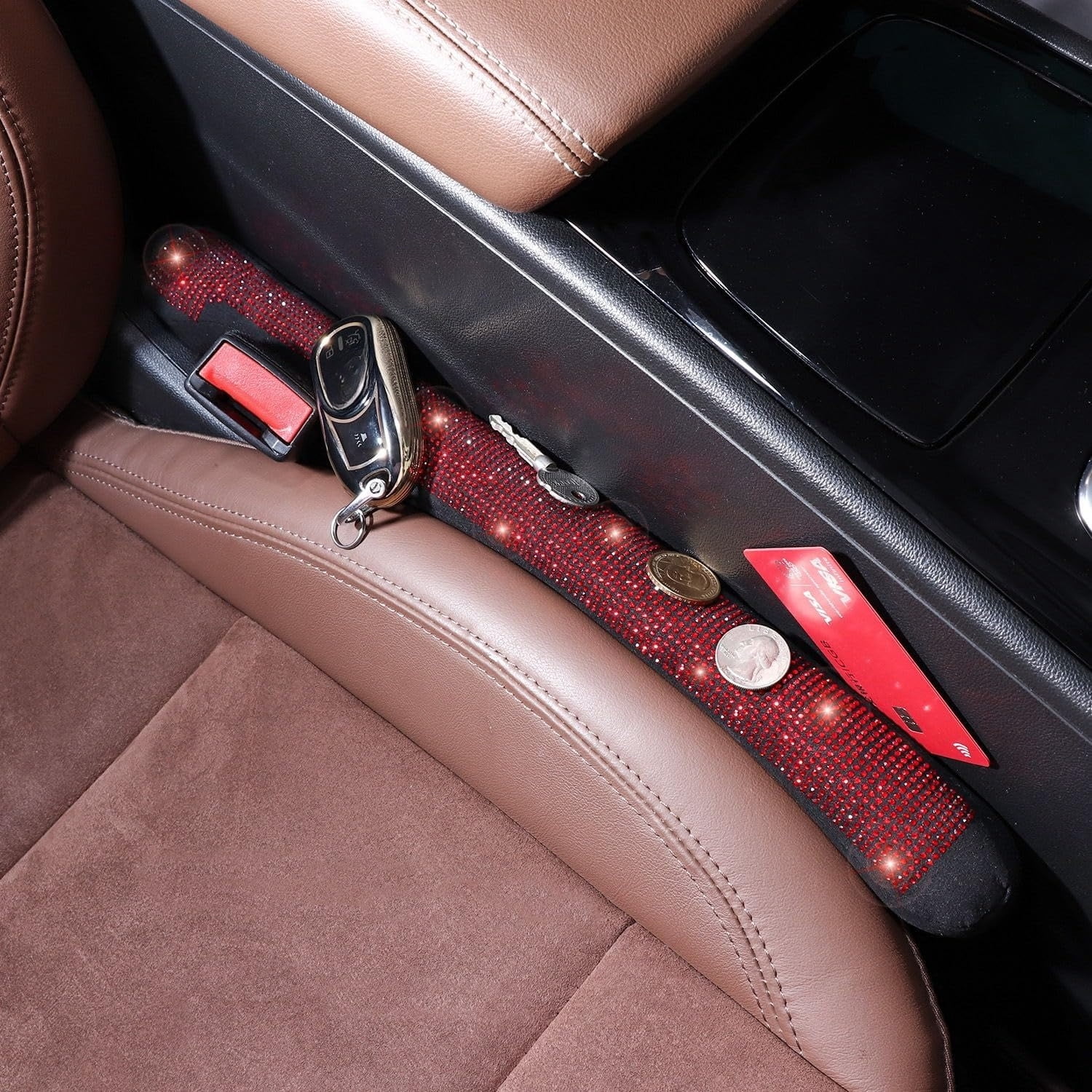 chasenew Bling Car Seat Gap Filler Universal Fit for Car SUV Truck, Set of 2 Handmade Crystal Diamond Rhinestone Seat Gap Blocker Bling Car Accessories for Women(Silver)
