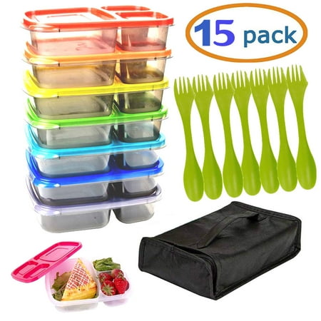 Meal Prep Containers Bento Lunch Box 7 Pack Microwave, With 7 Utensils and carrying case. Dishwasher and Freezer Safe Food Storage Container Boxes for Kids & (Best Lunch Tupperware Price)