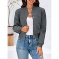 thumbnail image 4 of Long Sleeved Women Button Down Casual Crop Coat Bomber Jacket, 4 of 6