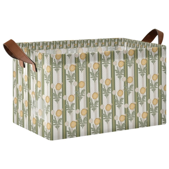 Yayeee Foldable Storage Basket for Shelves Waterproof Cloth Bins with Handles, Olive Green Flowers