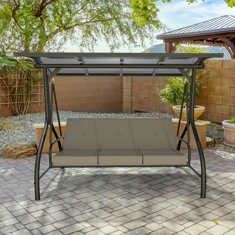 VEIKOUS 3 Seat Patio Furniture Bench Hardtop Swing Glider w Canopy Gray Walmart