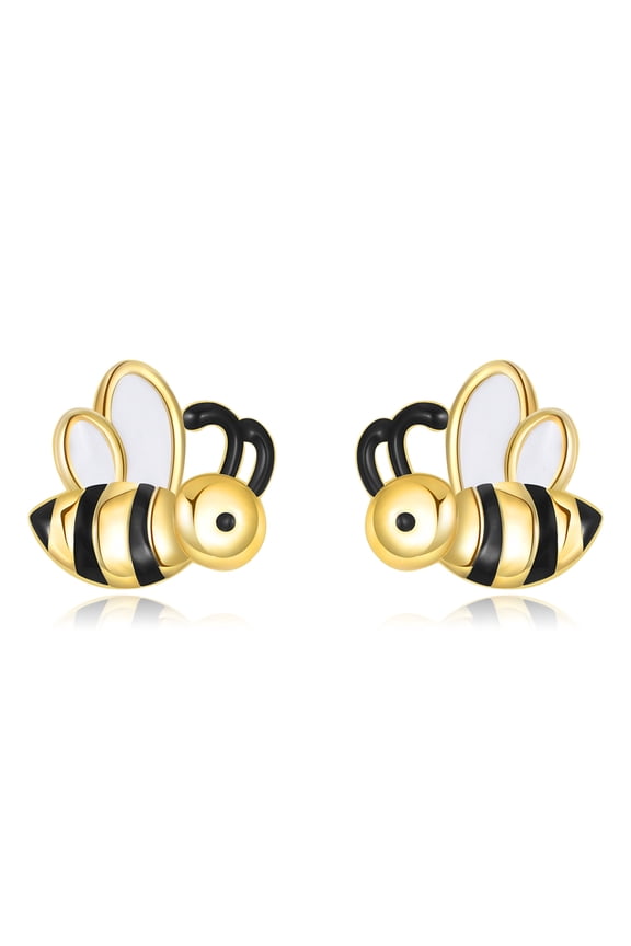 925 Sterling Silver Bee Earrings 18K Gold Plated Cute Bumblebee Stud Earrings Jewellery Birthday Gifts for Women (Cute Bee)