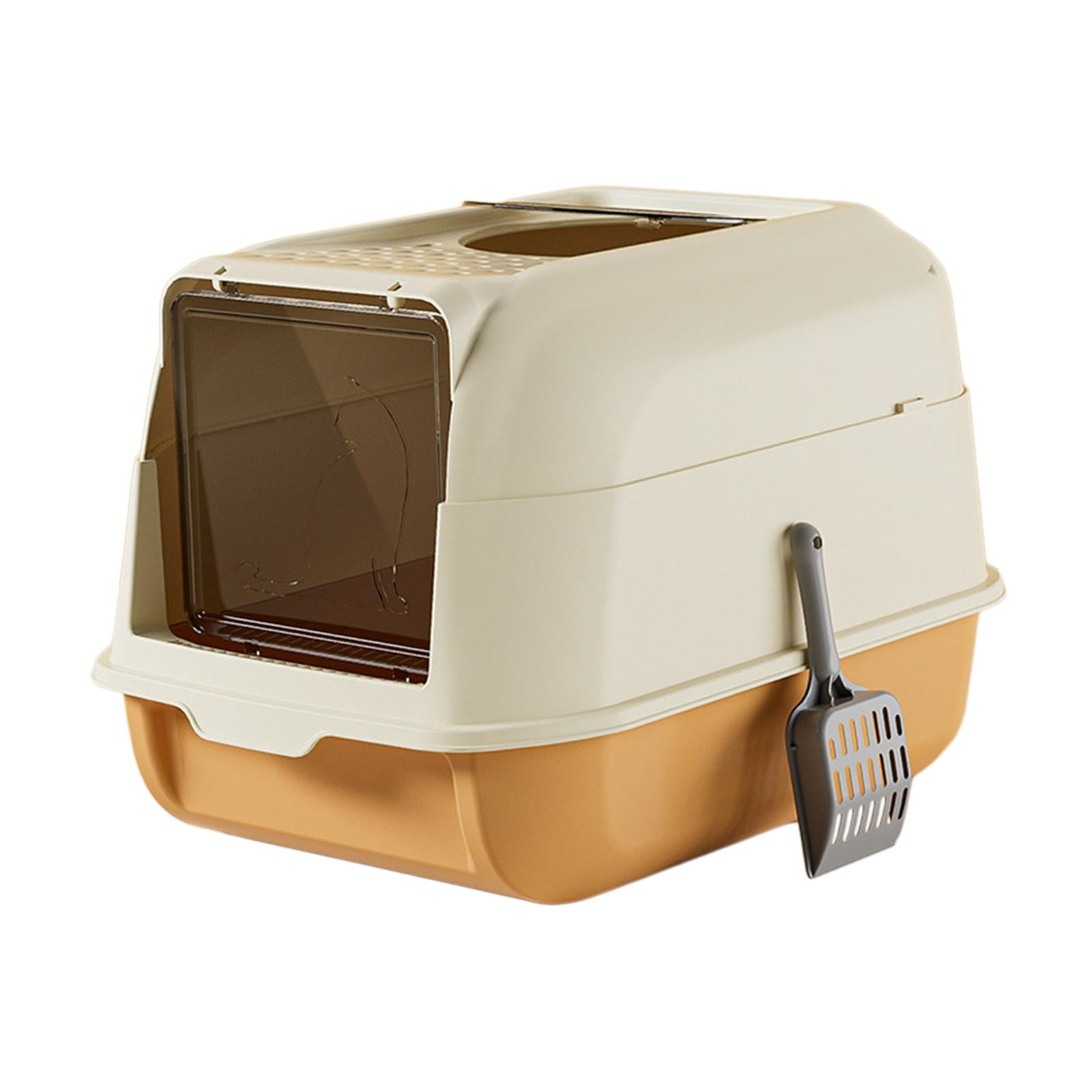 Bvdfgk Cat Litter Box with Lid Cat Litter Tray Fully Enclosed Hooded Covered Litter Pan Orange