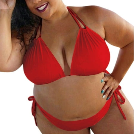 Winter Savings Clearance! Ruziyoog Swimsuit Womens Solid Push up Padded Plus Size Bikini Set Swimsuit Bathing Suit Swimwear Bathing Suit for Women Red XXXXL