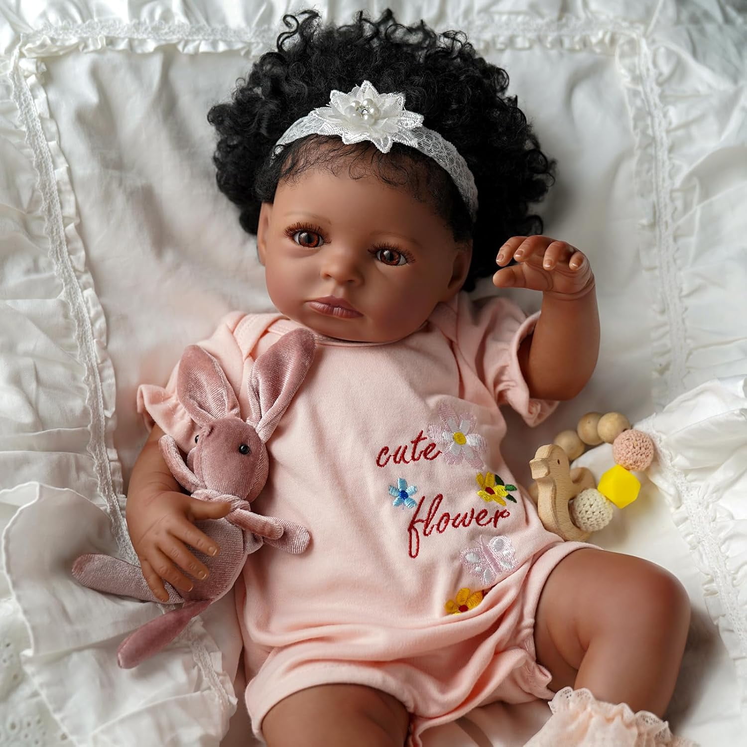BABESIDE 20 Inch Lifelike Reborn Baby Dolls Black Girl Girl Real Life Baby Girl Dolls Soft Vinyl and Cloth Body with Gift Box for Kids Age 3+