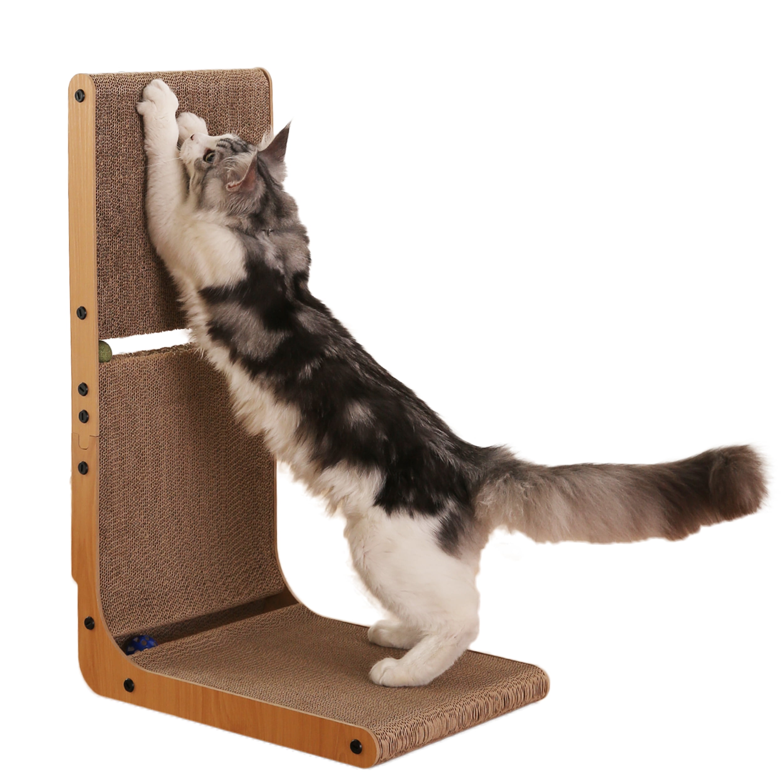 Vibrant Life L-Shape Cat Scratcher, Premium Replaceable Cat Scratching Pad with Built-in Catnip Toy Balls, Brown, 27.3" x 11.8" x 16.9"