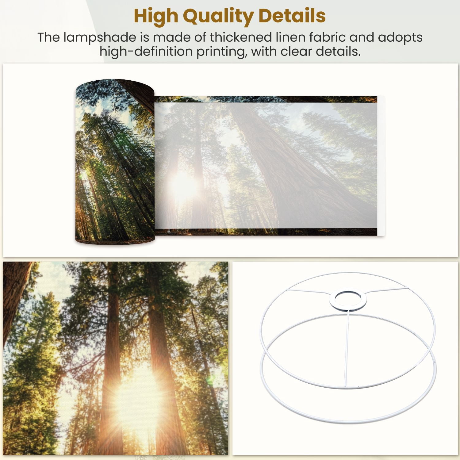 Linen Drum Lampshades Tall Forest Sequoias 13"x13"x10" Light Shade for Table Lamps Floor Lamp Shades Lampshade Replacement Assembly Required