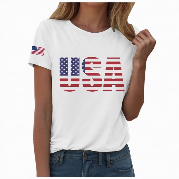 Duqingm Independence Day Shirt Short Sleeve Independence Day Women’s 250th Anniversary USA Shirt 2026 American Flag Retro Graphic Tee White,3XL