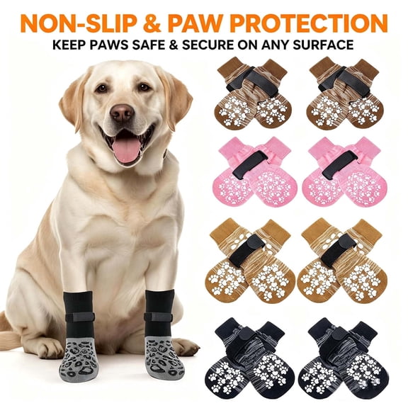 Anti-Slip Dog Socks, Prevent Licking Paws, Waterproof Anti-Slip Dog Socks with Grippers for Dogs Walking, Dog Essentials _ Brown _ L