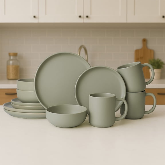 Dinner Plates and Bowls Set,12 Piece Stoneware Dinnerware Sets With Mugs Microwave And Dishwasher Safe Stackable Matte Glaze Kitchenware