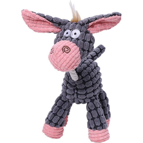 ERDS-Plush ChewToys with Squeakers, Cute Soft Dog Toys for Teeth Cleaning, for Indoor Puppies and Senior Pups, Plush No Mess Chew and Play (Grey Donkey)
