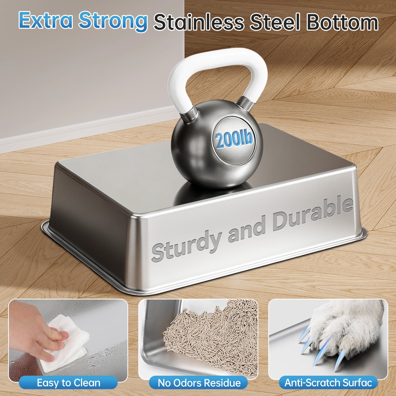 Stainless Steel Litter Box Covered, Odor-Free Cat Litter Box with High Sides, Durable Metal Litter Pan That Resists Stains, Easy-Clean Design to Reduce Scatter and Daily Maintenance