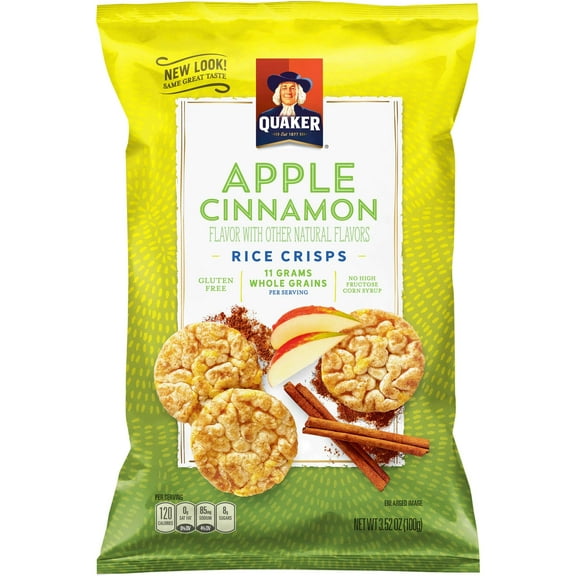 Quaker Apple Cinnamon Popped Rice Crisps, 3.52oz Individual Packed Snack Gluten Free