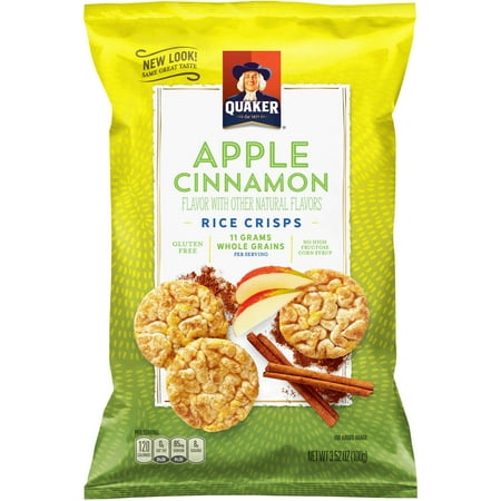 Quaker Apple Cinnamon Popped Rice Crisps, 3.52oz Individual Packed Snack Gluten Free