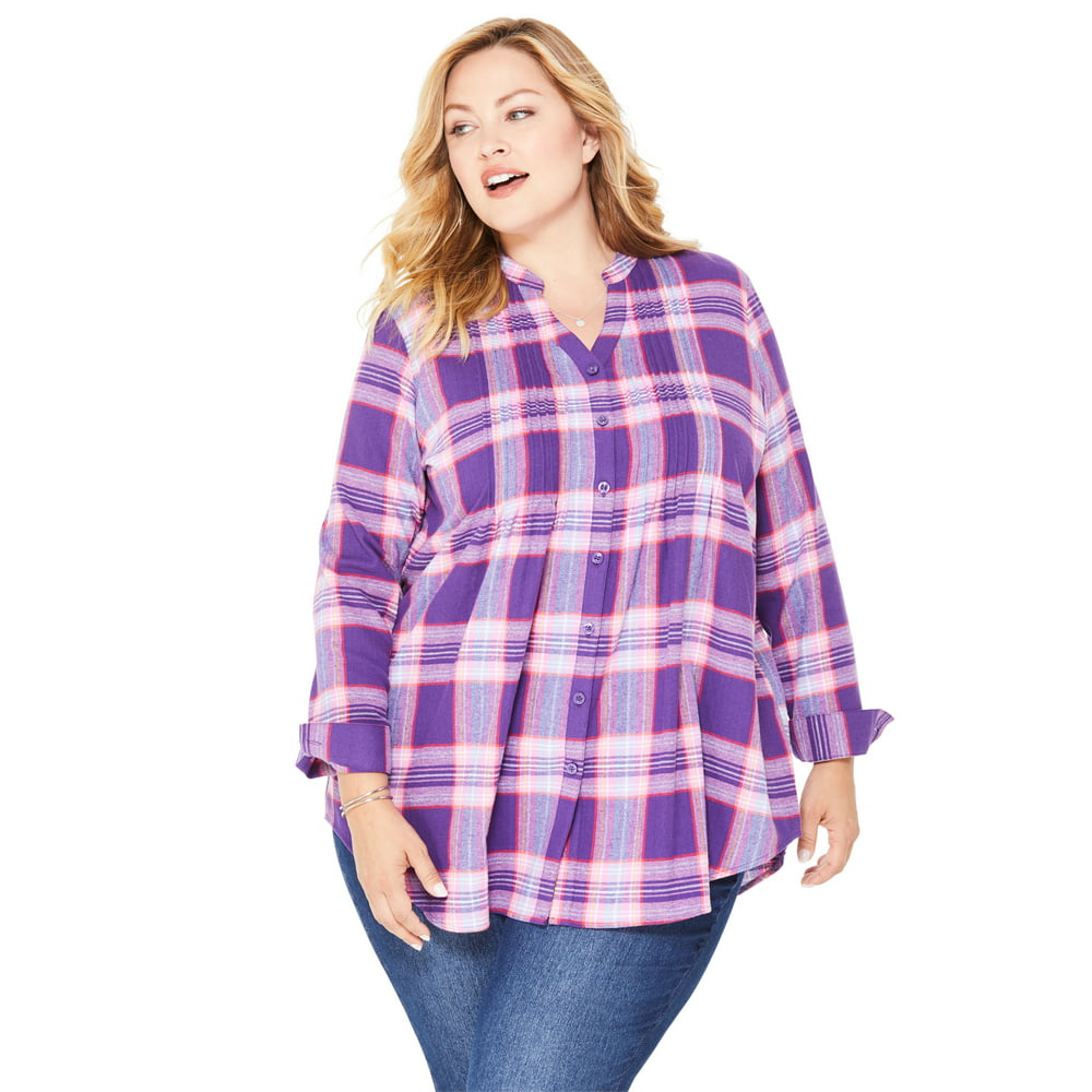Woman Within - Woman Within Women's Plus Size Pintucked Flannel Shirt