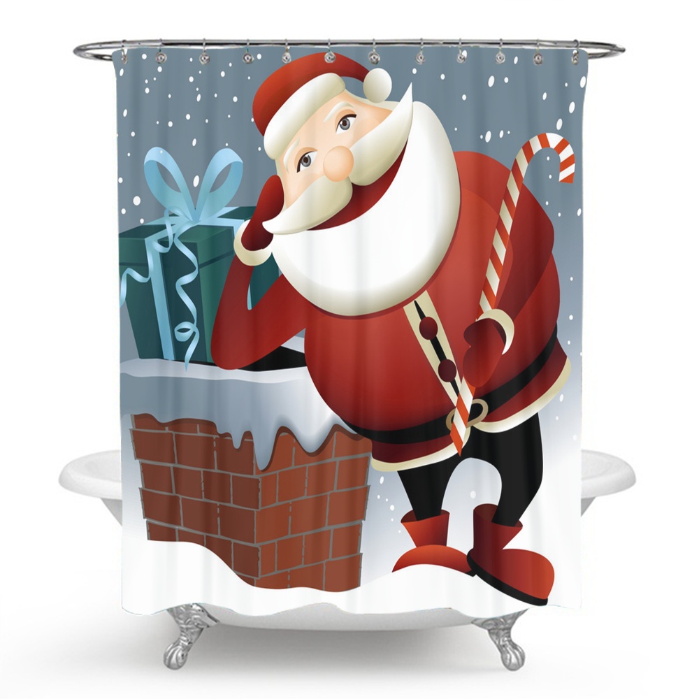 Christmas Shower Curtain Christmas Tree and Snowflake Fabric Shower