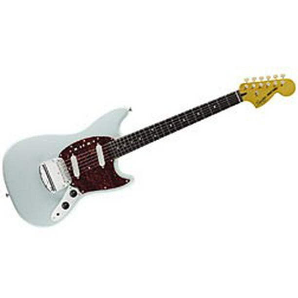 Fender Squier Vintage Modifié Série Guitare Électrique Mustang avec Touche Palissandre Duncan Conçu SC 101 Single Coil Micros Manche et Chevalet Finition Bleu Sonique