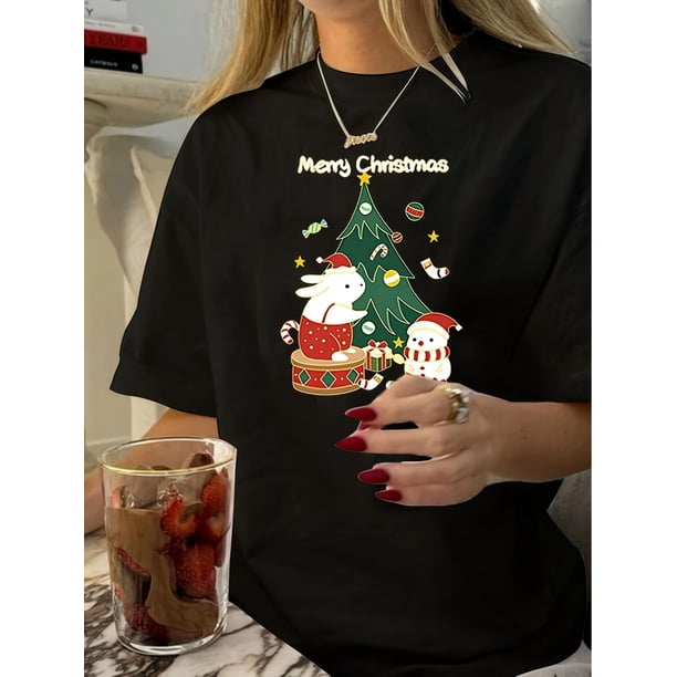 Women's Vintage-Inspired Geometric Print T-Shirt - Casual Crew Neck, Short Sleeve, Polyester Blend, Machine Washable - Perfect for Summer