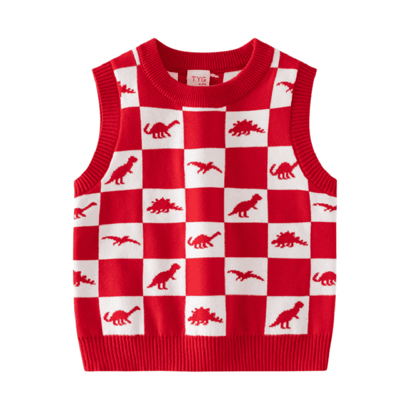 Esaierr Kids Baby Boys Vest Sweater Vest,Toddler Boys Sleeveless Plaid Dinosaur Sweater Vest,Fall Casual Fashion Knit Top for Boys 2-7Y