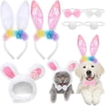 thumbnail image 1 of Set de disfraces para mascotas de Pascua: conejito con flor de zanahoria y gorro con cinta para la cabeza 7pc – accesorios ajustables de cuello de poliéster para gatos, perros, gansos, fotos festivas, 1 of 6