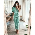 thumbnail image 4 of Women 2024 Button Down Ruched Shirt Dresses Short Sleeve Lapel V Neck Elegant Party Spring Summer Maxi Satin Dress, 4 of 10