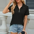 thumbnail image 4 of AherBiu Summer Tops for Women Short Sleeve Zipper Lapel V Neck Casual Loose Top Tees Shirts Blouse, 4 of 7